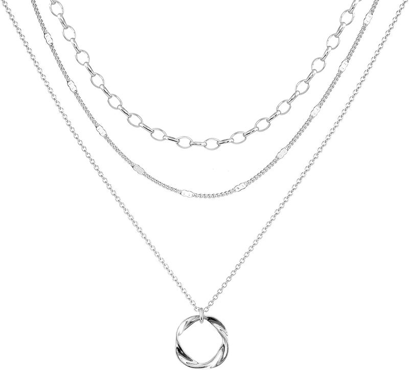 OGD Store Layered CZ Rondelle Pendant Necklaces for Women, 14K Gold Plated Trendy Mariner Chain Dainty Circle Rondelle Pendant Choker Necklace for Women Two-Toned Cubic Zirconia Gold Necklace - Image 1